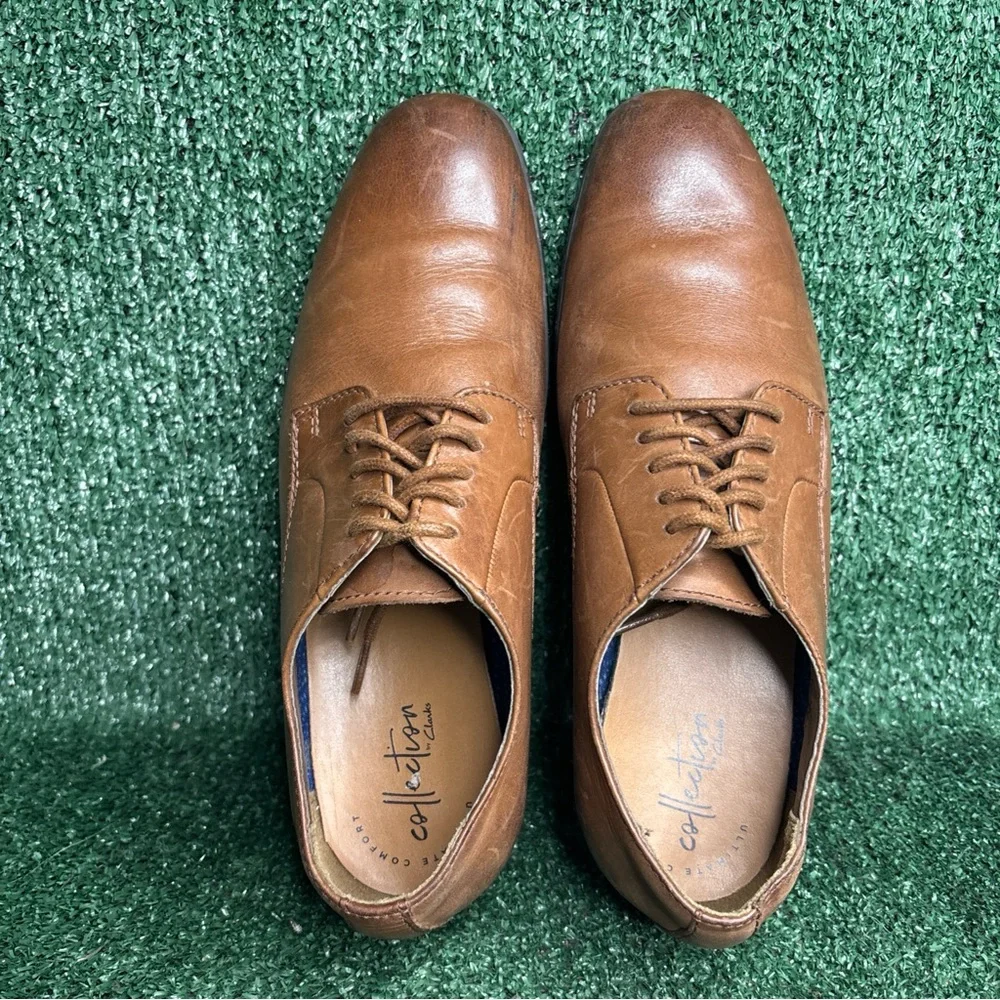 Clarks Brown Leather Plain Toe Oxford Dress Shoes Men 7‎ M